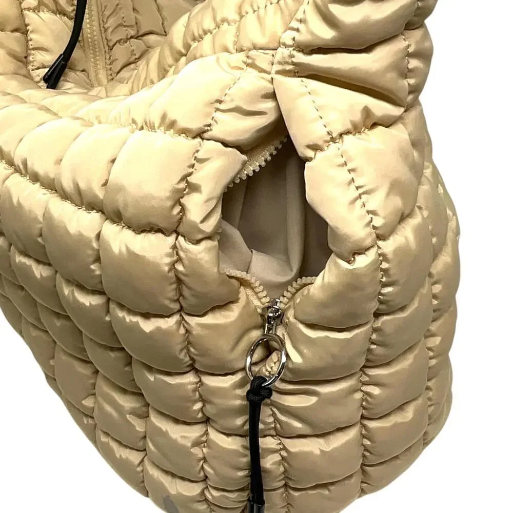 Free People FP Movement Quilted Carryall Hobo Bag Womens Large Beige Pockets